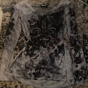 Rock & Republic Artistic Gray and Black Long Sleeve Top